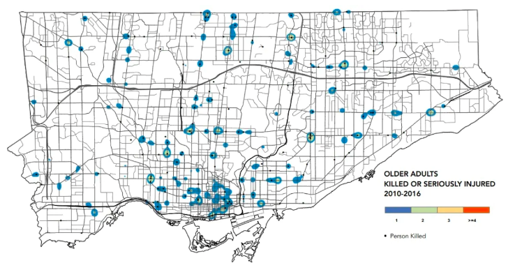 Map of Toronto - Highlighting Areas with Staggering Death Rates of Senior Pedestrians