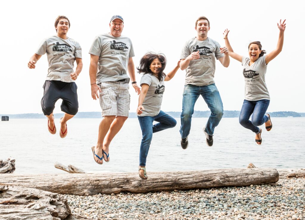 Rob Kenney and his family jump for joy – this Father’s Day they’ll be spending some low-key time together,
